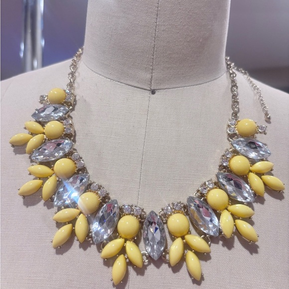 EUC Statement Necklace – Yellow & Crystal Bib Style – Bold Fashion Jewelry - Picture 2 of 3